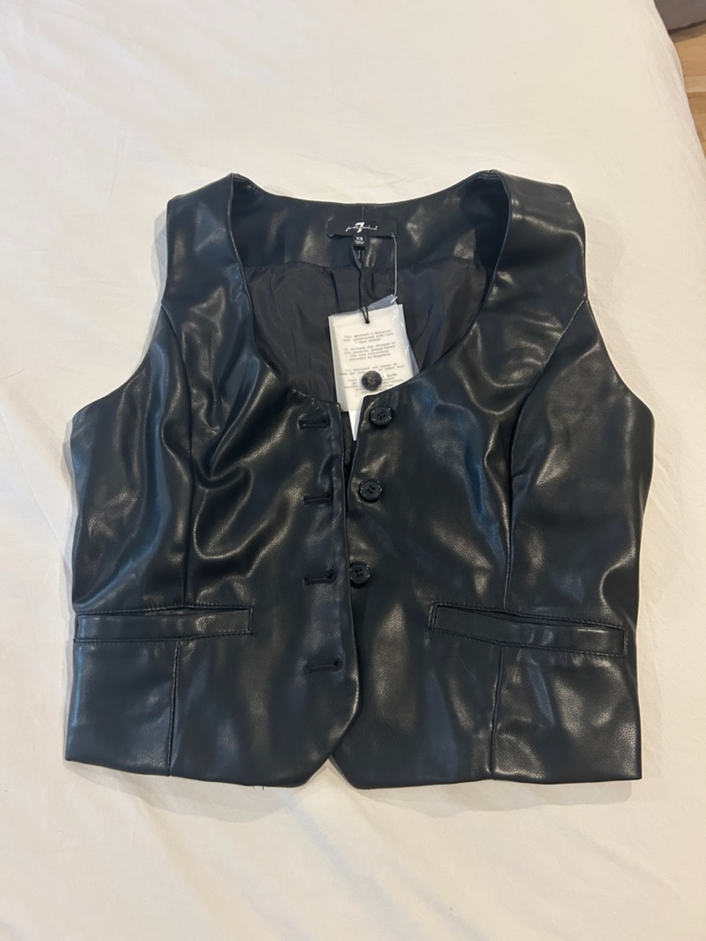 7 For All Mankind Black Faux Leather Vest XS